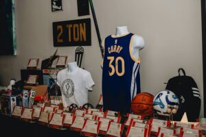 Steph Curry jersey and sports memorabilia on display for auction